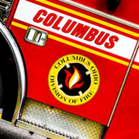 City of Columubs photo of Fire Truck door with Fire logo.