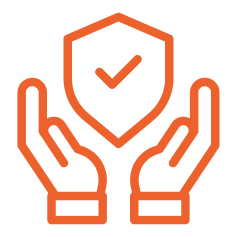 Hands around a checkmark icon