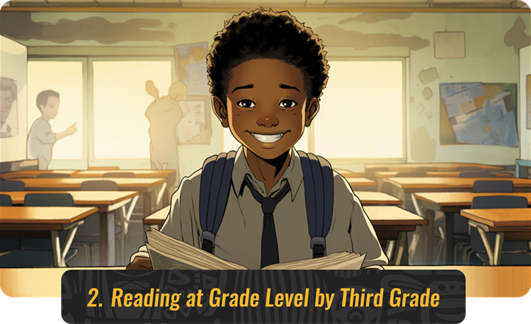 Animated grade school young man with text 