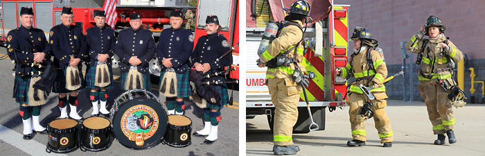 Group Photo on the left and Firefighters on the right