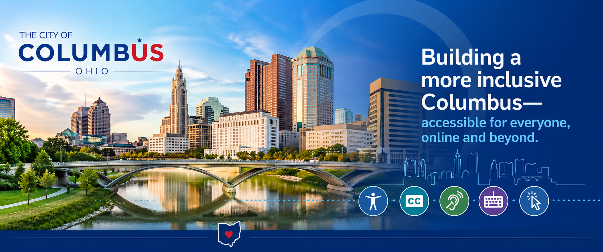 Columbus Ohio skyline with the city of Columbus Logo Explaining Commitment to Accessibility