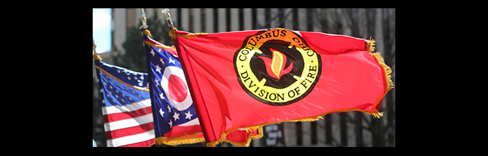 Picture of Columbus Fire Flag, Ohio Flag and USA flag